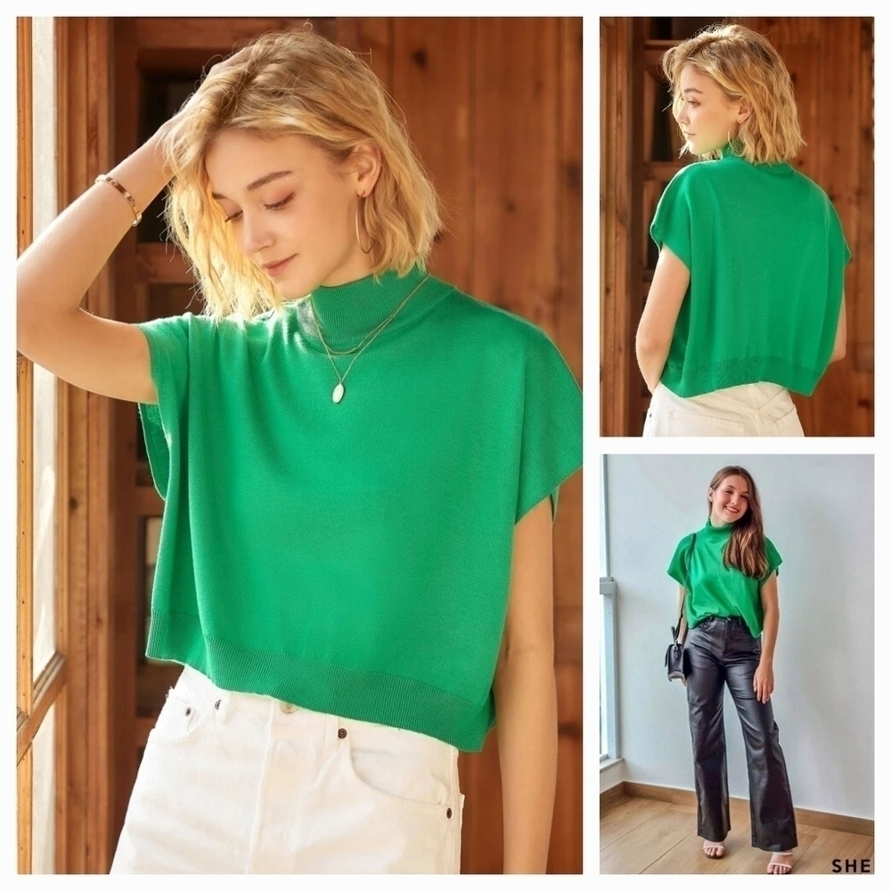 Knit Mix Solid Mock Neck Knit‎ Top
